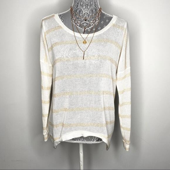 BUCKLE | TEE BY BIG STAR Women's Metallic Striped Shark Bite Hem Sweater Size XS - Picture 1 of 7